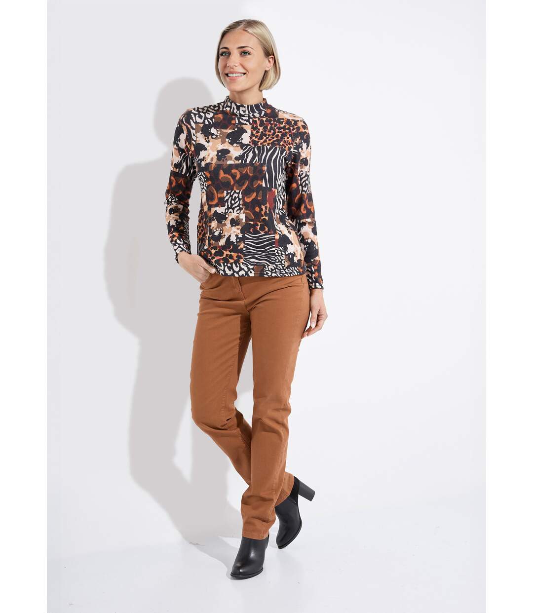 T-shirt col montant motif animalier maille chaude-3