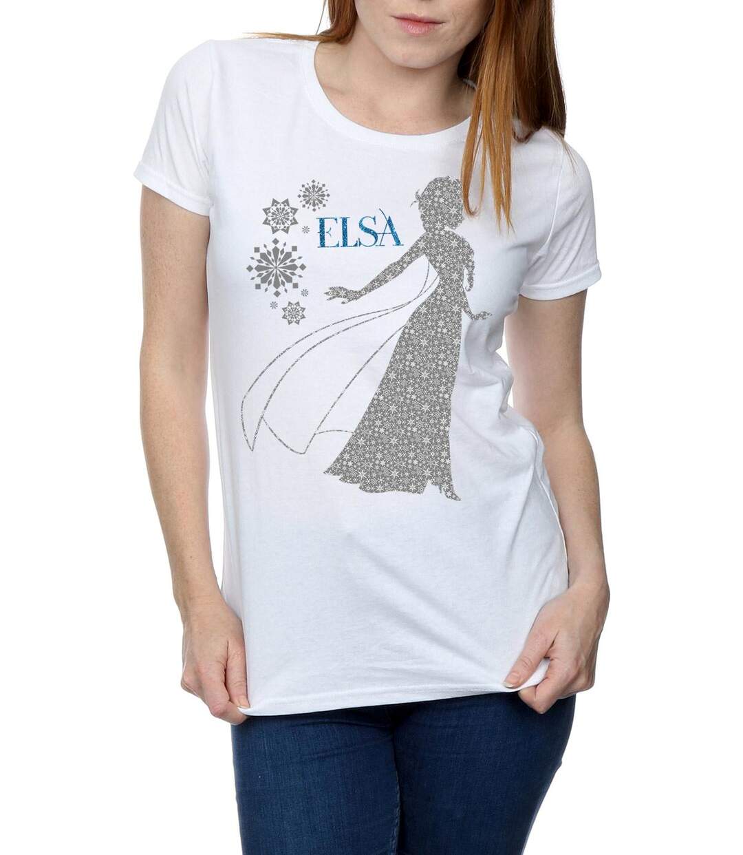 Disney T-shirt en coton Femme/Femme Frozen Elsa Christmas Silhouette (Blanc) - UTBI21902-3