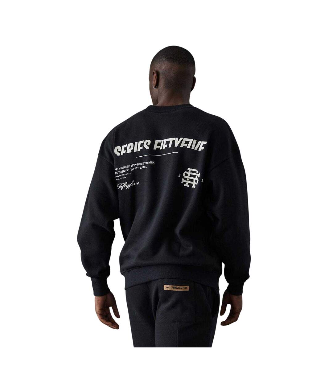 Mens Back Print Crew Neck Sweatshirt Black Fiftyfive-2