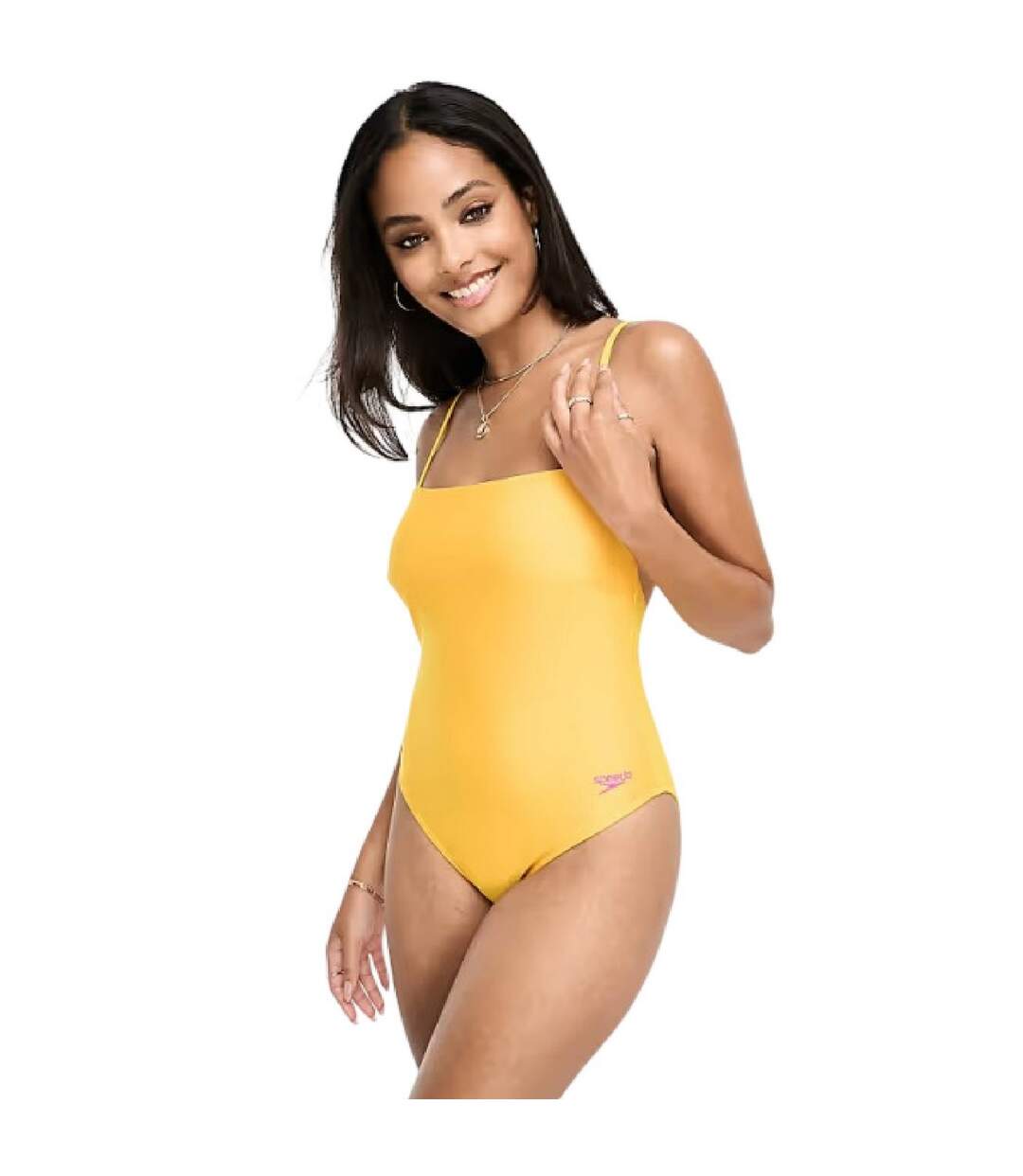 Womens/ladies Embroidered Logo One Piece Swimsuit Yellow Speedo-1