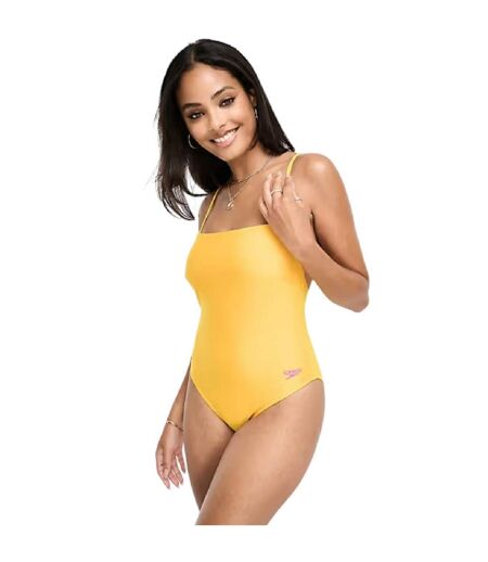 Womens/ladies Embroidered Logo One Piece Swimsuit Yellow Speedo