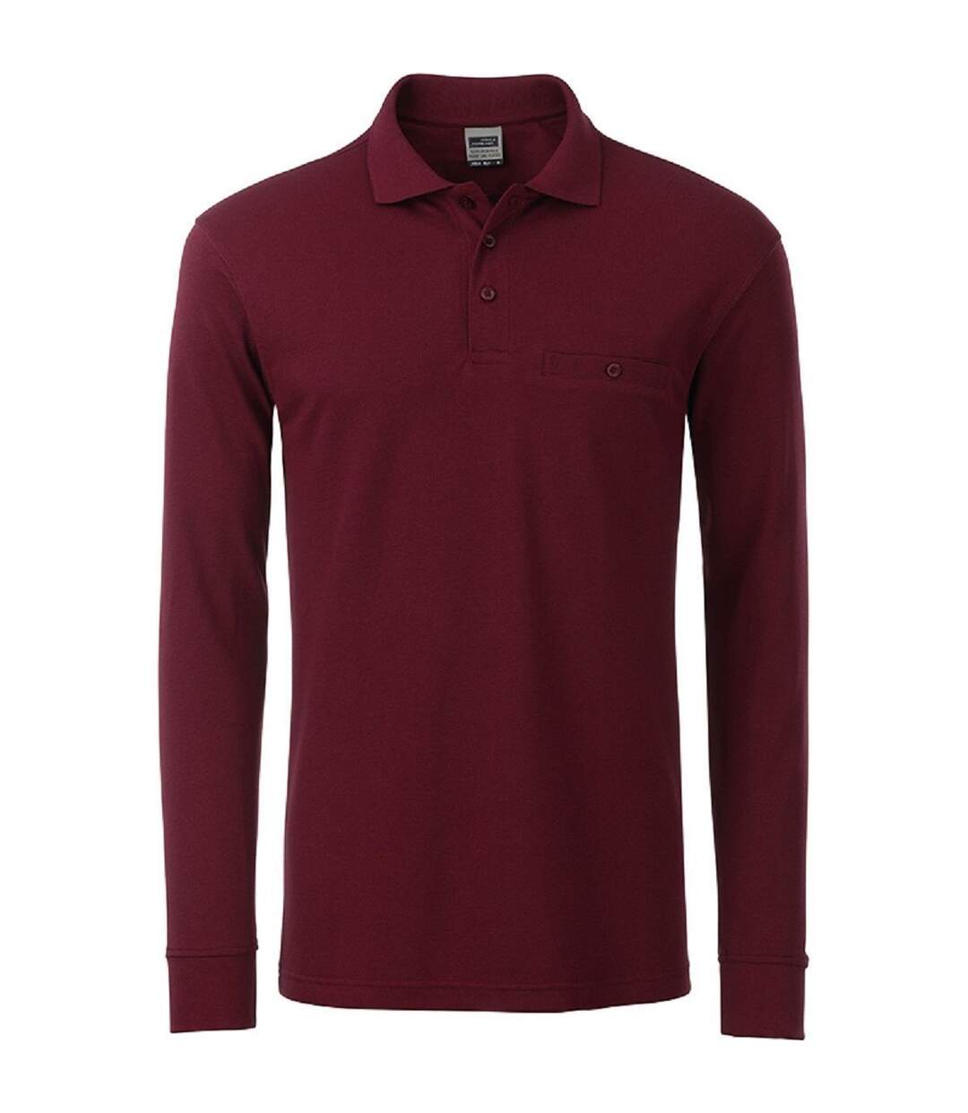 Polo homme poche poitrine manches longues - JN866 - rouge vin - workwear-1