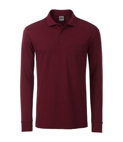 Polo homme poche poitrine manches longues - JN866 - rouge vin - workwear