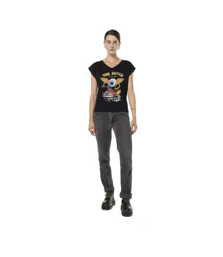 T-shirt femme uni col V avec print devant Pilote Vondutch