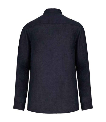 Mens Linen Long-sleeved Shirt Navy Spasso