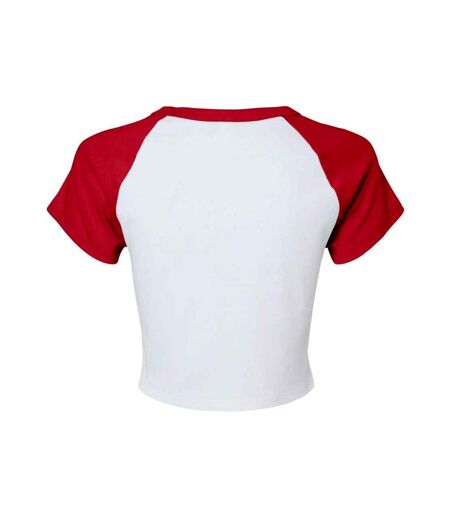 Womens/ladies micro-rib raglan crop top white/red Bella + Canvas