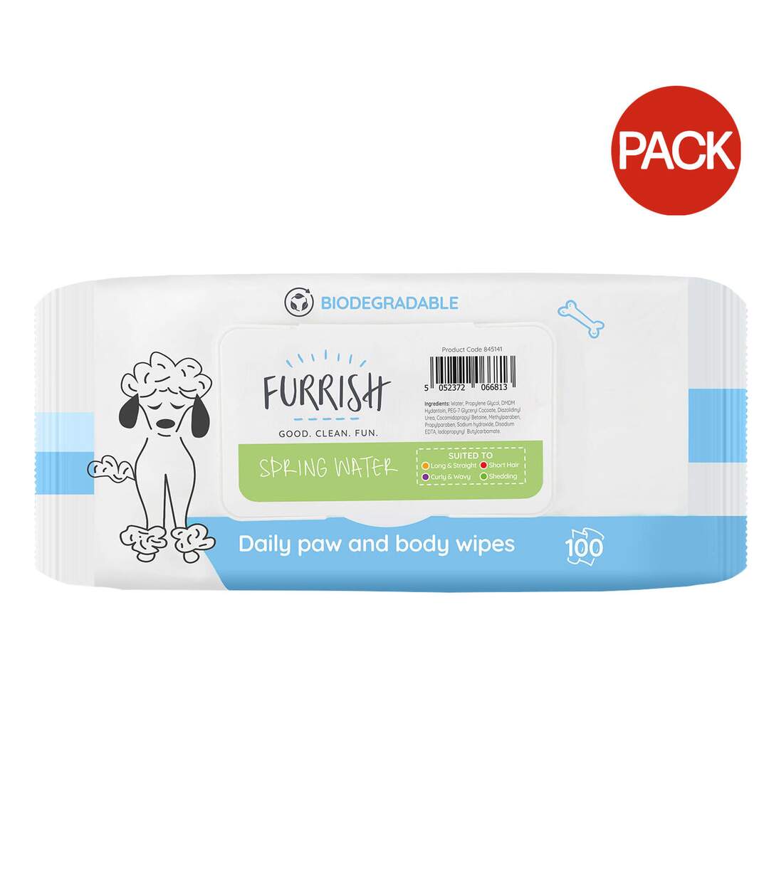 Pack of 10  Daily paw & body spring water dog wipes 0 one size white/blue Furrish-1