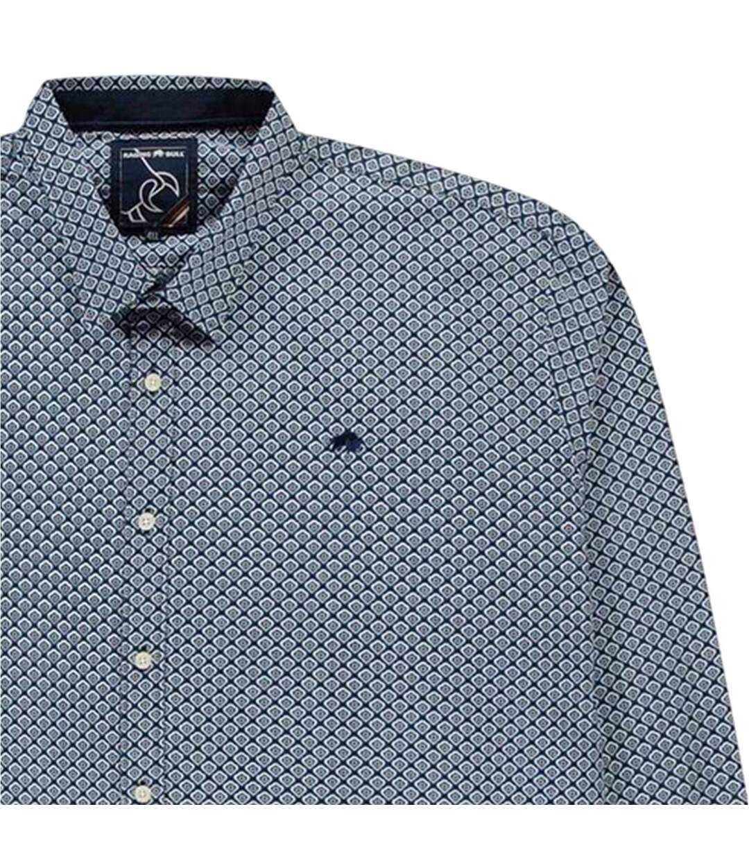 Chemise Manches Longues Motif/style Géométrique Homme Bleu Marine Raging Bull-4