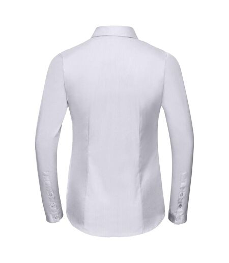 Womens/ladies Herringbone Long-sleeved Shirt White Russell Collection