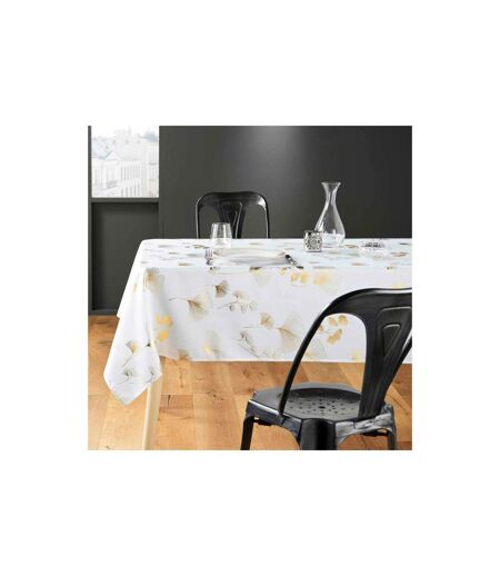 Nappe Imprimé Métallisé Bloomy 150x300cm Blanc & Or