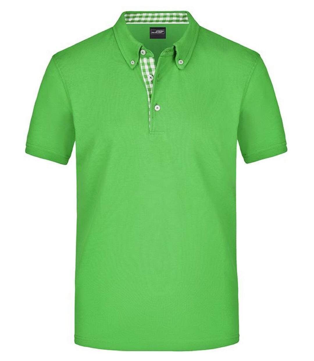 Polo inserts vichy HOMME JN964 - vert citron col vert-blanc