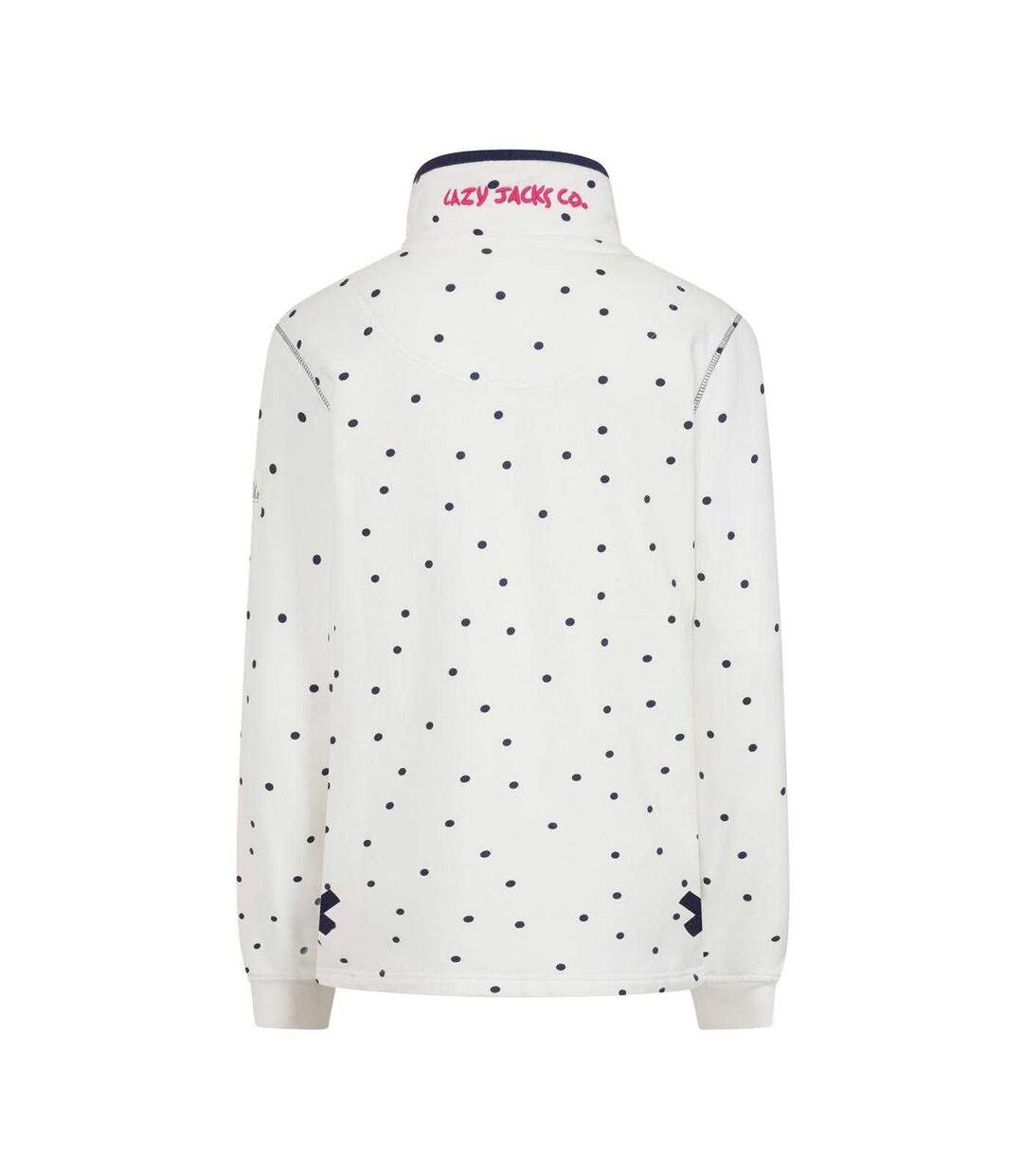 Womens/ladies Polka Dot Button Neck Sweatshirt Chalk Lazy Jacks-2