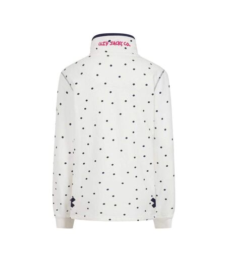 Womens/ladies Polka Dot Button Neck Sweatshirt Chalk Lazy Jacks