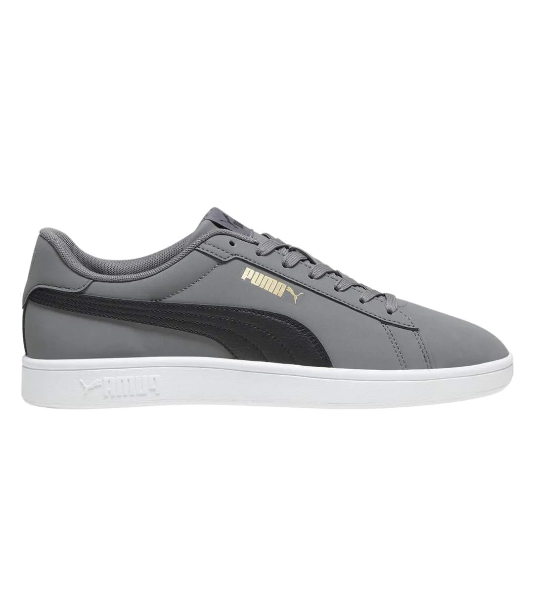Mens Smash 3.0 Synthetic Nubuck Low Flat Trainers Grey Black White Puma-1