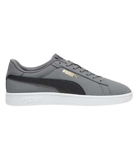 Mens Smash 3.0 Synthetic Nubuck Low Flat Trainers Grey Black White Puma