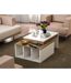 Table basse sur 2 niveaux avec 3 niches de rangement - Blanc et Marron-2