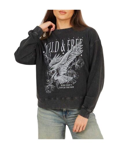 Womens/ladies Wild & Free Sweatshirt Black Brave Soul