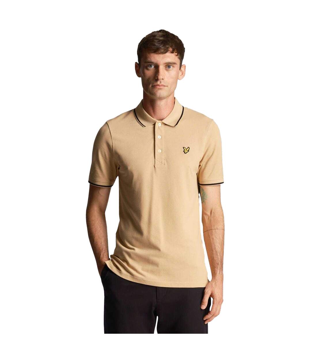 Polo Motif Rayure Contrastée Sur Bord Homme Beige Lyle & Scott-1