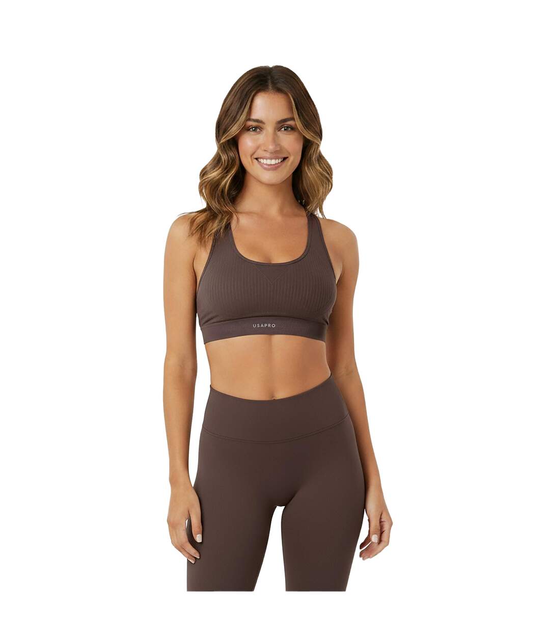 Brassière De Sport Motif/style Côtelé Femme Expresso USA-4