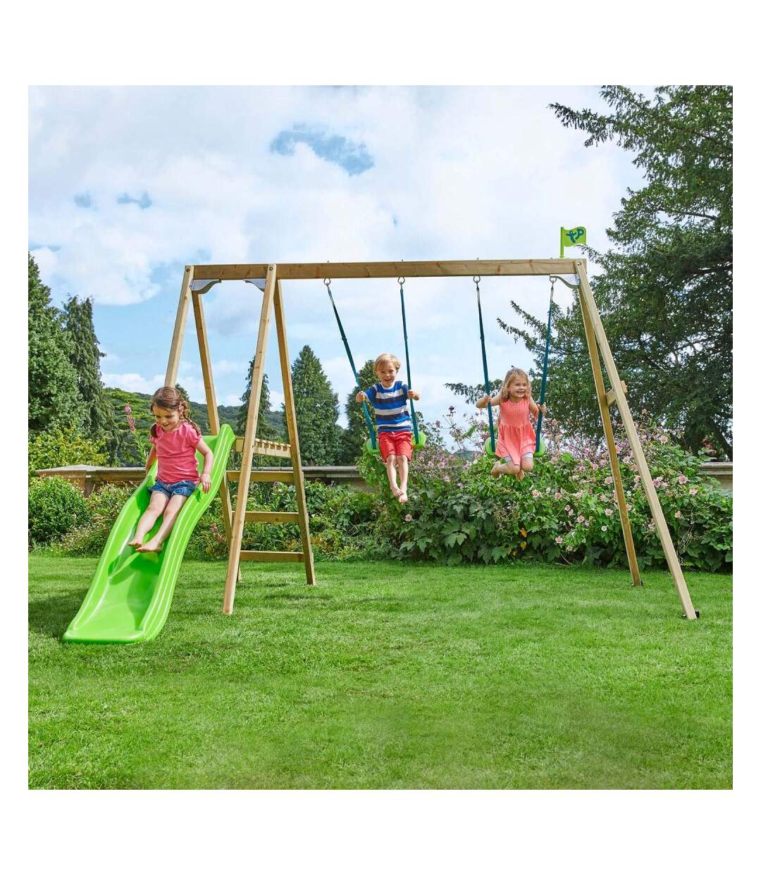 Portique avec 2 balançoires et une glissière Forest