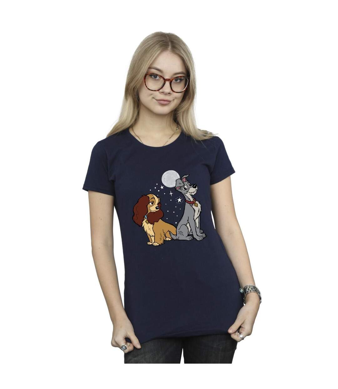 Disney Femme/Ladies - Lady And The Tramp Moon - T-shirt en coton (Bleu marine) - UTBI26158-2