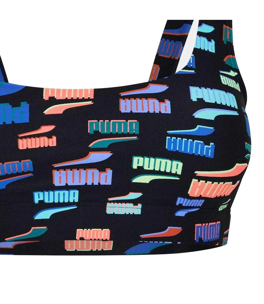 Womens/ladies All Over Logo Bikini Top Black Puma-3