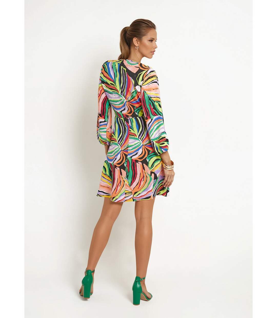 Robe courte imprimé feuillage graphique-2