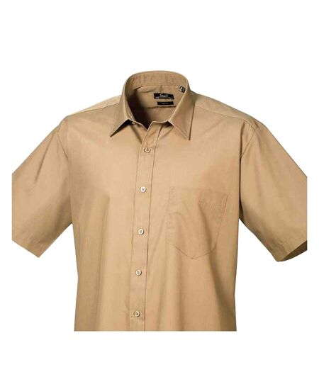 Mens Short Sleeve Poplin Shirt Khaki Premier