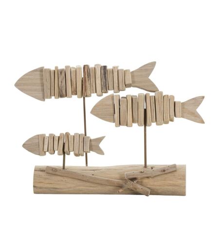 Statuette Banc de Poisson en Bois Tanoak 37cm Naturel