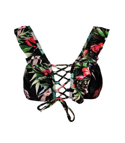 Debenhams Womens/Ladies Floral Front Tie Bikini Set (Black) - UTDH3483