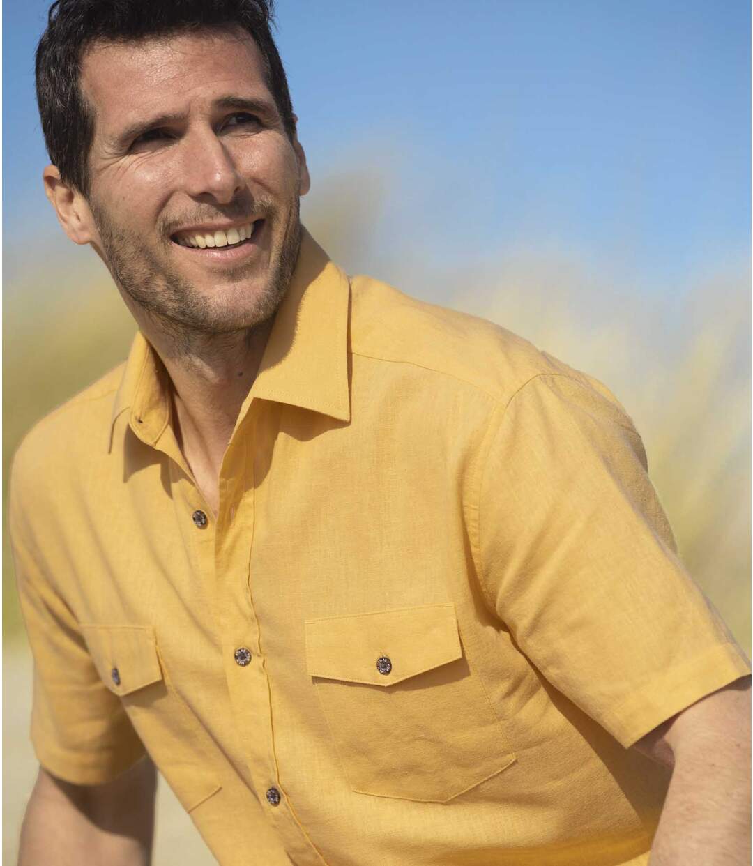 Men's Yellow Linen & Cotton Shirt-3