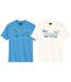 Pack of 2 Men's Nautical T-Shirts - Blue White 