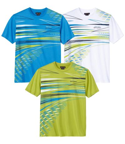 Pack of 3 Men's Polyester T-Shirts - Blue White Green 