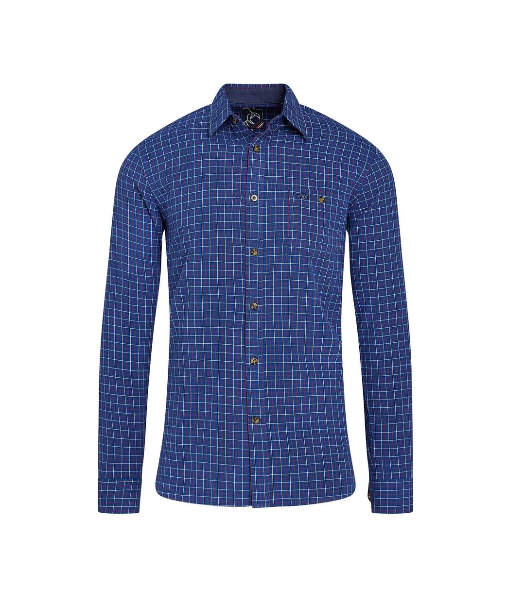 Mens windowpane check brushed cotton long-sleeved shirt navy Raging Bull-1