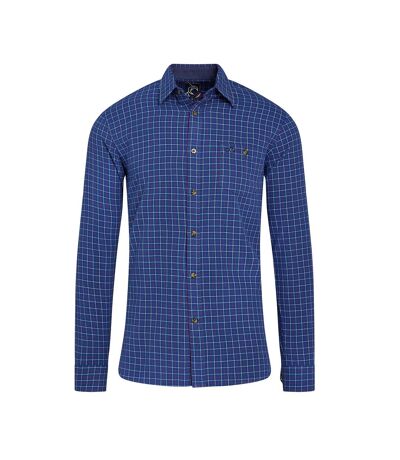 Mens windowpane check brushed cotton long-sleeved shirt navy Raging Bull