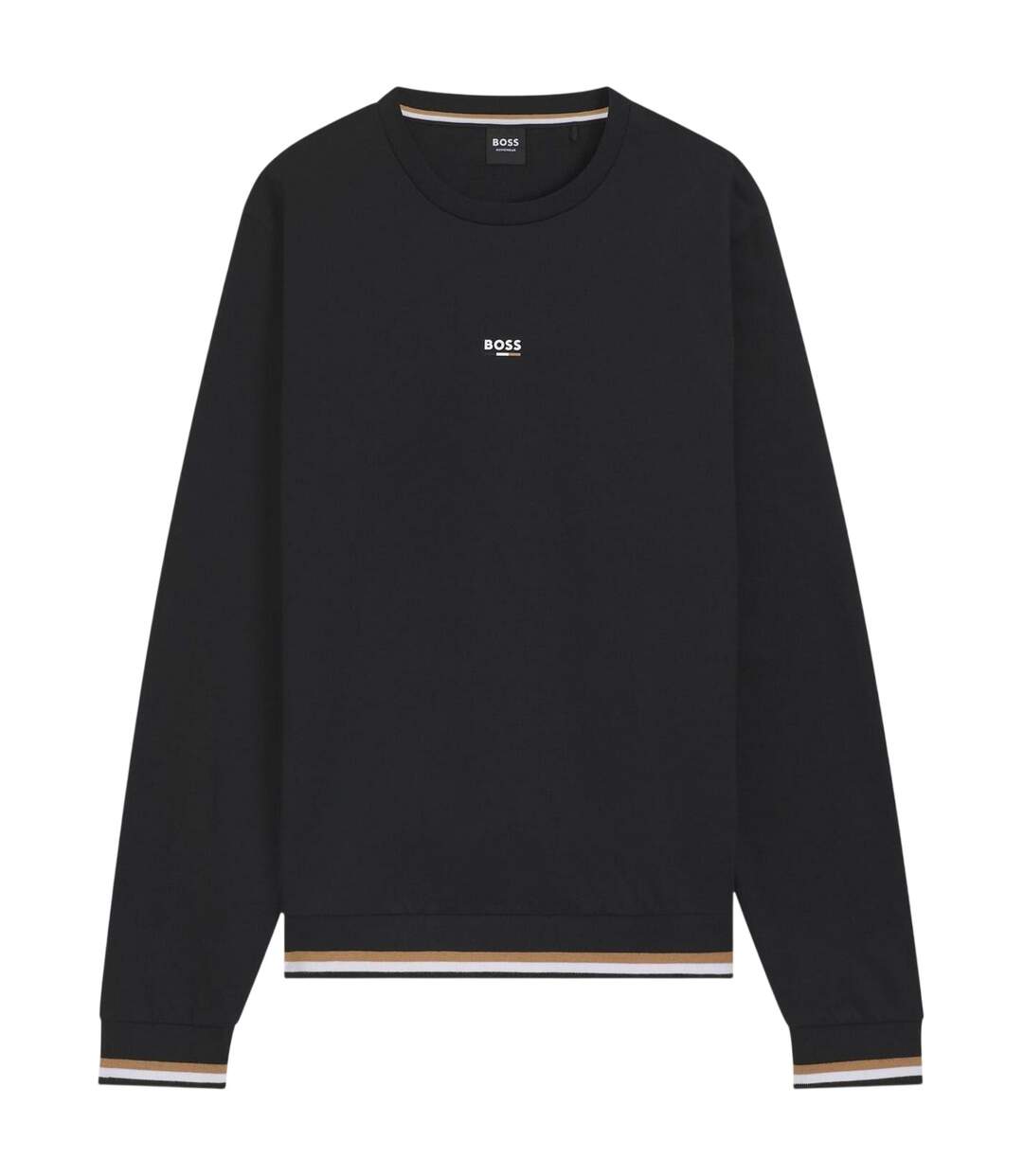 Mens Iconic Stripe Detail Crew Neck Long-sleeved Sweatshirt Black Boss-2