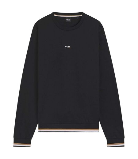 Mens Iconic Stripe Detail Crew Neck Long-sleeved Sweatshirt Black Boss