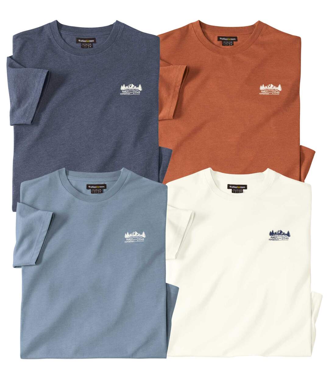 Pack of 4 Men's Cotton T-Shirts - Ecru Blue Navy Red-1