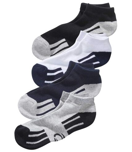 Pack of 4 Pairs of Men's Trainer Socks - Black Navy Grey White