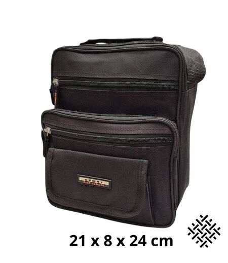 Sacoche pour homme - Multi-poches - Pochette textile - Noir