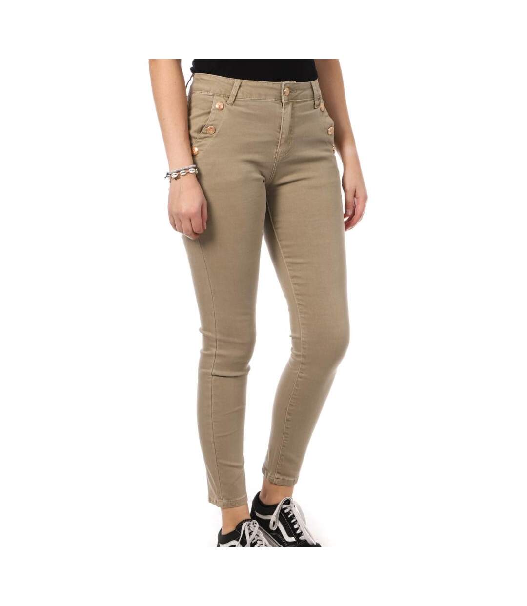 Jean Skinny Beige Femme My Tina's Boutons - L-1