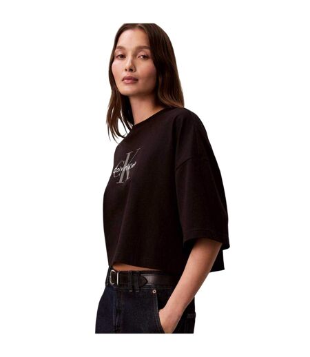 Womens/ladies Oversized Crop T-shirt Black Calvin Klein
