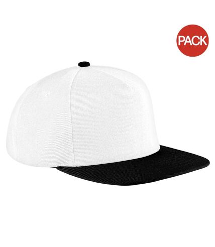 Lot de 2  casquettes à visière plate adulte blanc/noir Beechfield