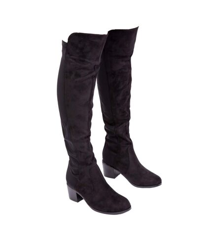 Womens/ladies britta suede thigh-high mid heel knee-high boots black Where´s That From