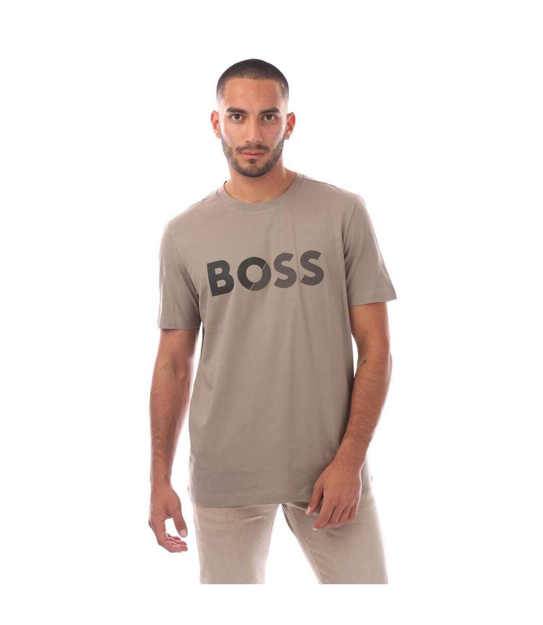 Mens Big Logo Regular T-shirt Beige Boss-2