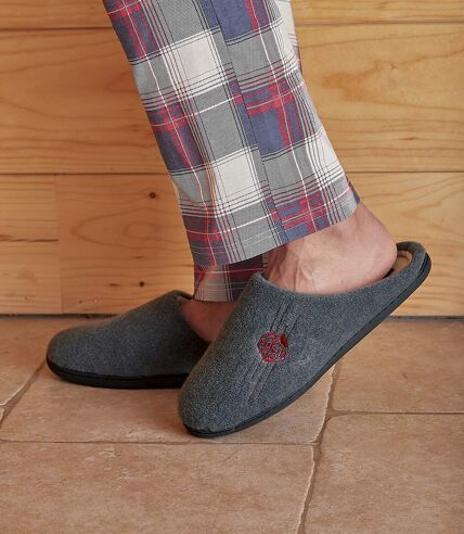 Men's Grey Fleece-Lined Slippers