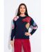 Pull col rond avec mohair jacquard fleuri-1