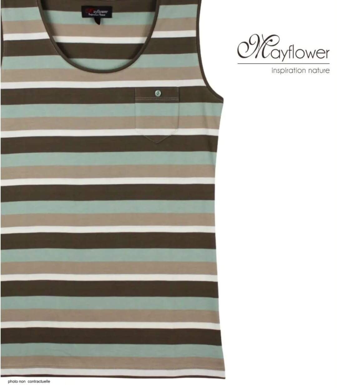 MAYFLOWER LILOU2 — Débardeur taupe / vert femme coton : l'équilibre parfait du confort casual chic-4