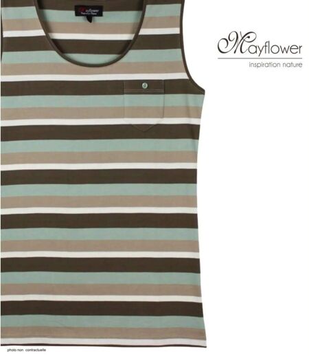 MAYFLOWER LILOU2 — Débardeur taupe / vert femme coton : l'équilibre parfait du confort casual chic