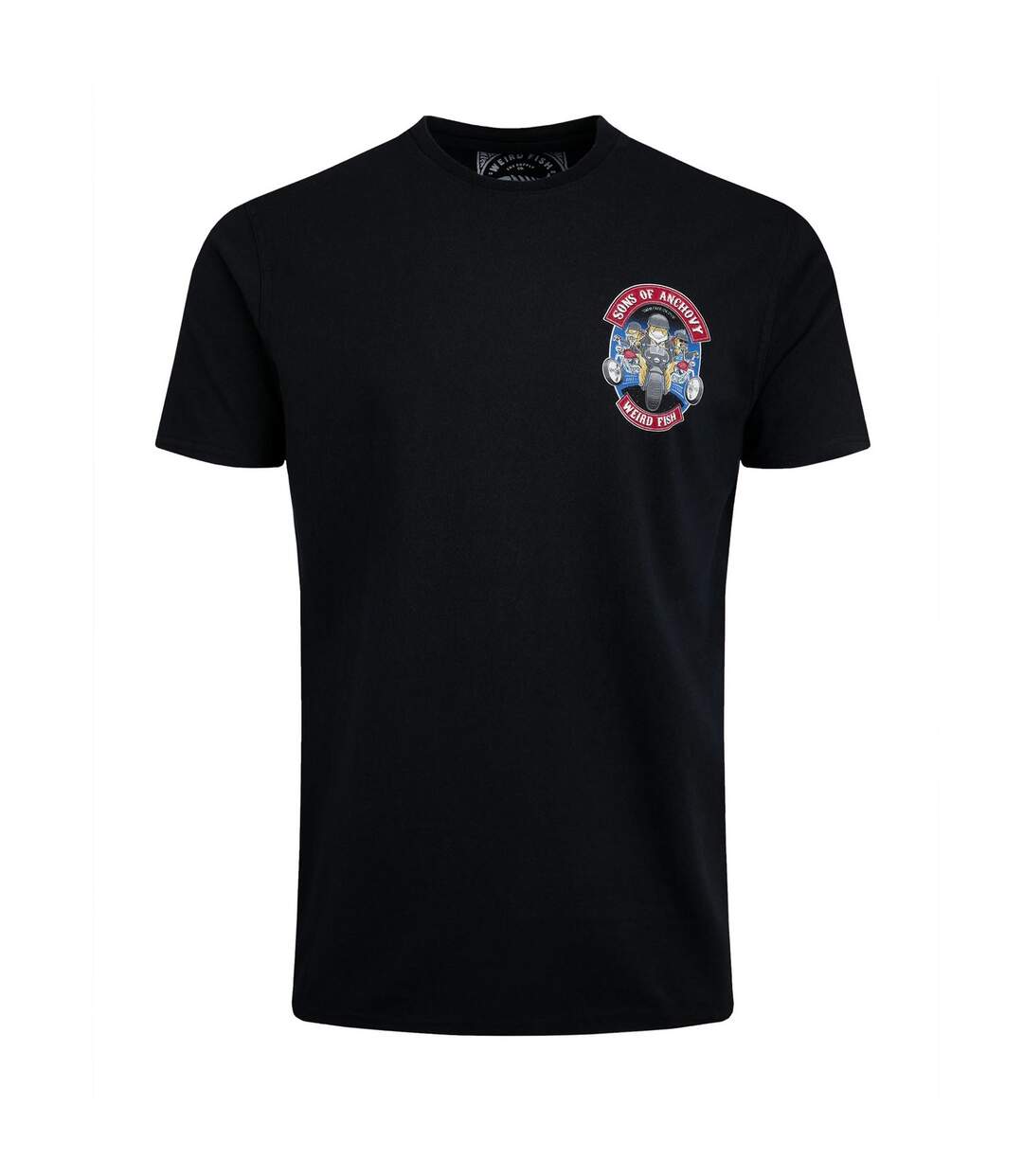 Mens sons of anchovy back print t-shirt black Weird Fish-1
